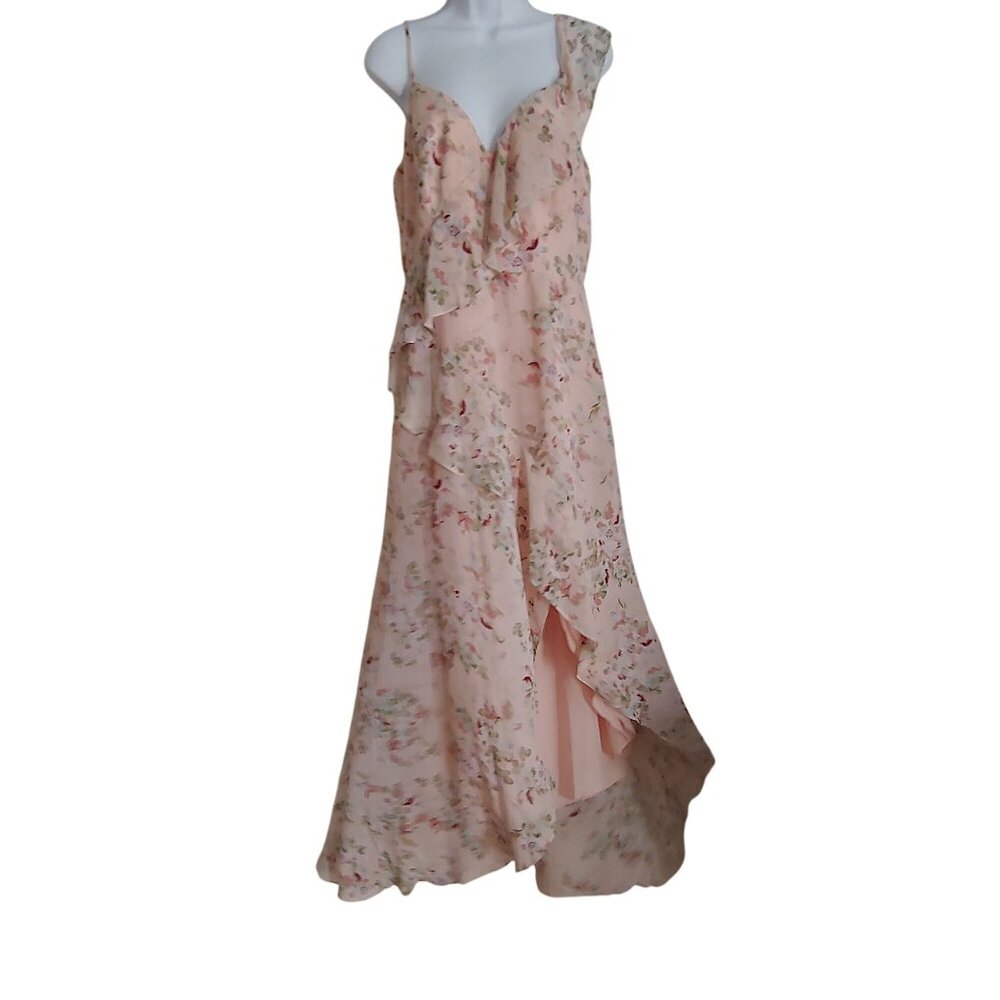 White By Vera Wang Ruffle Floral Wedding Guest Floral Flowy Dress 12 Blush